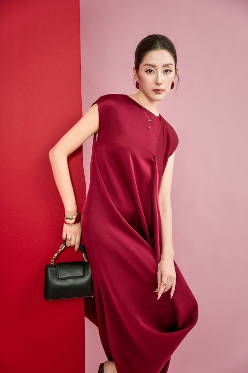 Sixdo Dark Red Silk Loose Dress